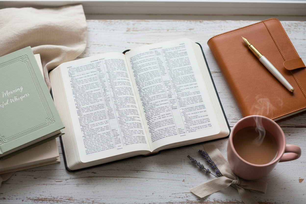 Devotional Collection Close-Up - Bible, Multiple Devotionals, Journal, Coffee